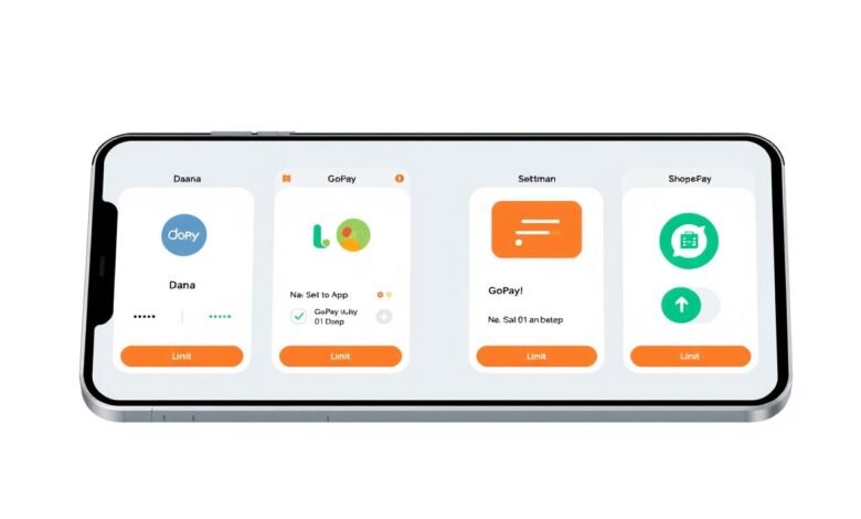 Ilustrasi berbagai aplikasi dompet digital dengan fitur pengaturan limit harian