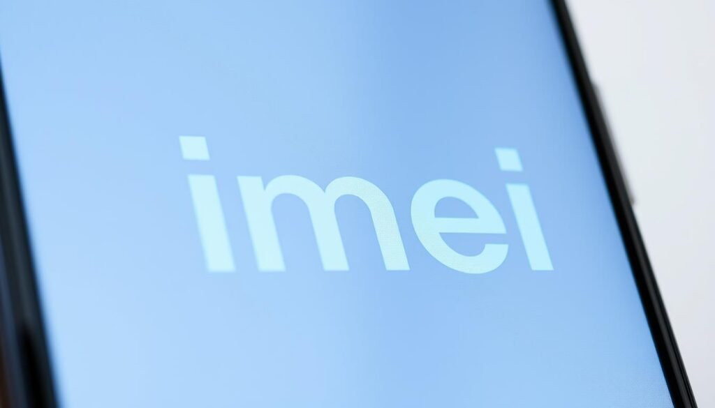 A detailed, high-quality close-up image of the text "imei" displayed on the screen of a modern Android smartphone. The screen is crisp and clear, with the text rendered in a clean, bold font against a neutral, slightly reflective background. The lighting is soft and diffuse, creating a sense of depth and dimension. The image is framed from a slightly elevated angle, emphasizing the screen's central placement. The overall mood is one of technical precision and clarity, reflecting the importance of the "imei" code in the context of Android device management.