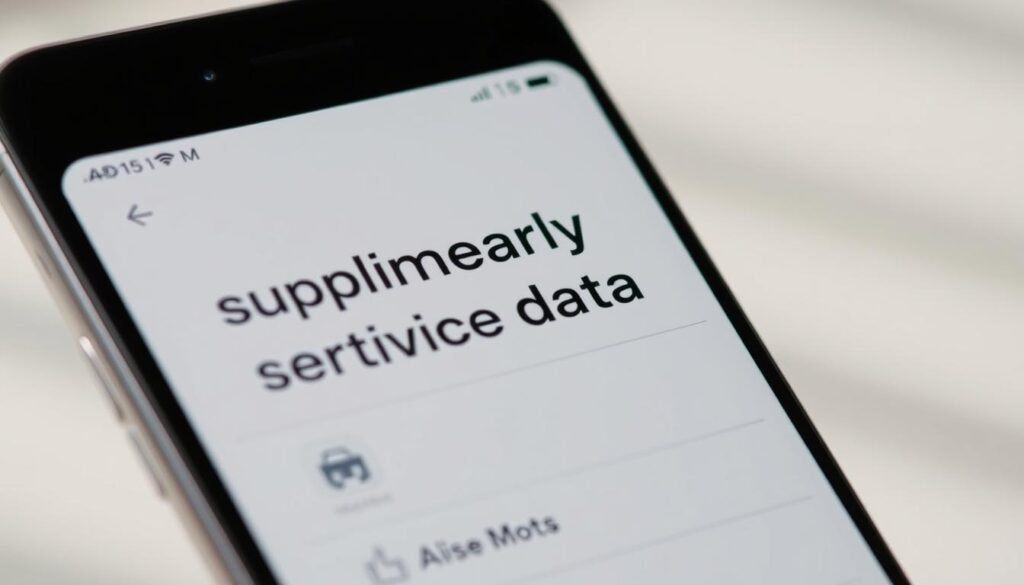 A detailed, high-resolution image of a smartphone screen displaying "supplementary service data" menu. The screen is shown in a clean, minimalist design with clear iconography and intuitive layout. The background is a soft, neutral tone, allowing the screen content to be the focal point. The lighting is natural and diffused, creating a sense of depth and dimension. The camera angle is slightly elevated, providing a clear, unobstructed view of the screen. The overall mood is one of simplicity, functionality, and user-friendliness, reflecting the utility and accessibility of the supplementary service data features.